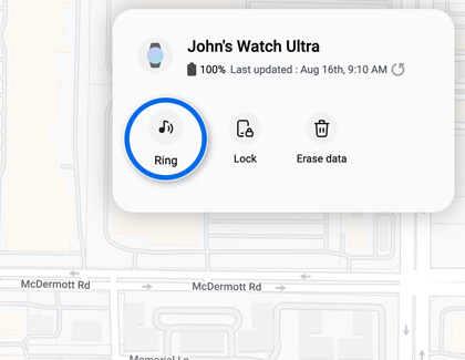 Ring icon highlighted on the Samsung Find website