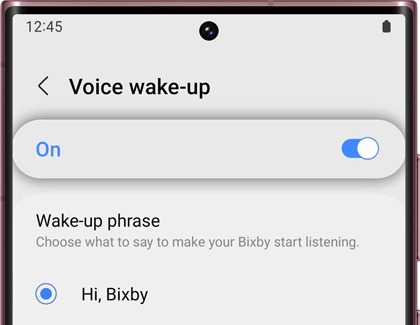 Bixby Voice wake up screen with On highlighted and activated