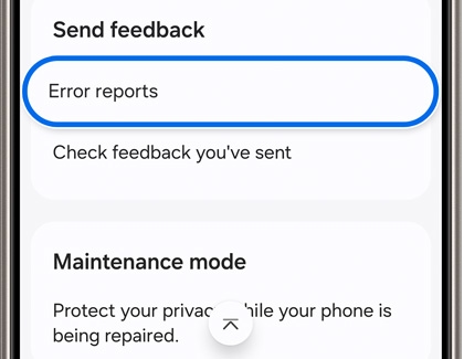 Error reports highlighted in Send feedback screen