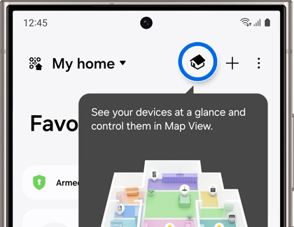 A house icon highlighted in the top right corner of the screen