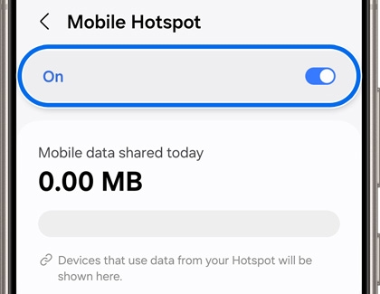 On switch highlighted and activated in Mobile Hotspot settings
