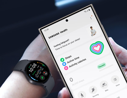 Galaxy S24 Ultra showing Samsung Health alongside a Galaxy Watch