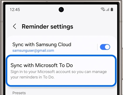 Sync with Microsoft To Do highlighted in Reminder settings