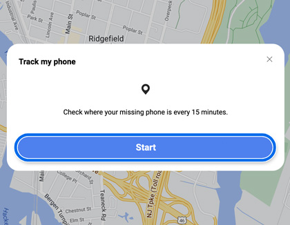 Start button highlighted in Track my phone prompt