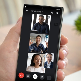Google Meet video call in progress on a Galaxy S23 Ultra