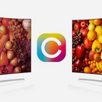 SeeColors app icon in between two Samsung TVs