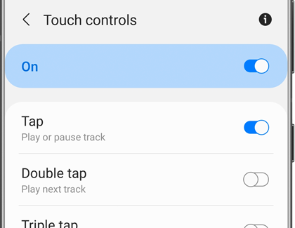 Touch controls screen with a list of features in the Galaxy Wearable app