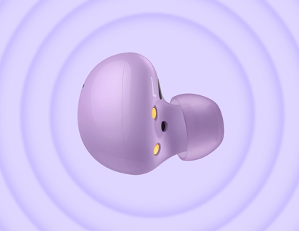 Galaxy Buds2 with sound waves on the background