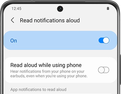 Read notifications aloud switched on in the Galaxy Wearable app