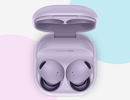 Galaxy Buds2 Pro charging in the case with green indicator light