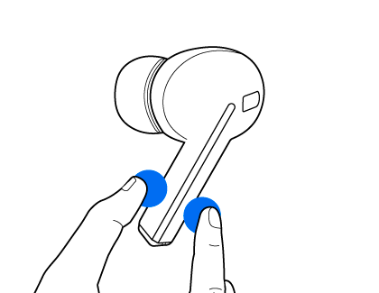 Illustration showing a person pinching the touchpad of a Galaxy Buds3 Pro earbud to perform a gesture command.