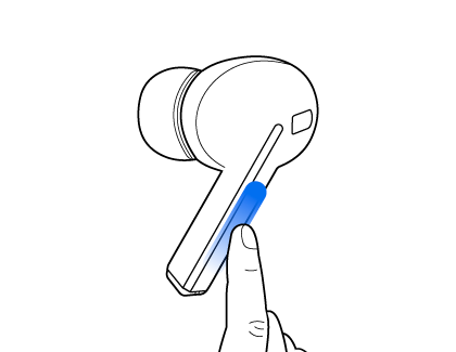 Illustration showing a person swiping along the touchpad of a Galaxy Buds3 Pro earbud to perform a gesture command.