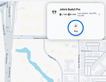 Ring icon for Galaxy Buds3 Pro highlighted in the SmartThings Find website