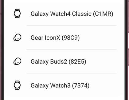 Gear IconX on a list of devices in the Galaxy Wearable app