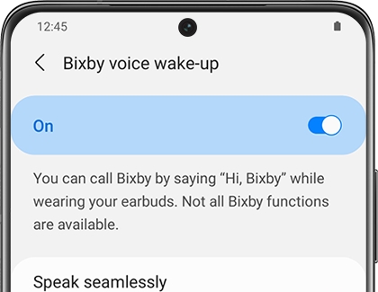 Bixby voice wake-up switched on in the Galaxy Wearable app