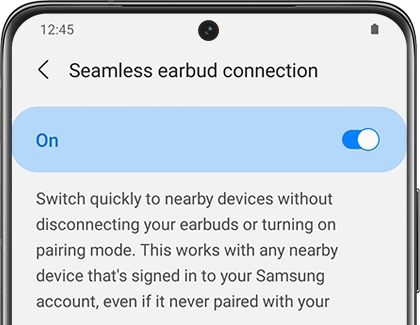 Seamless earbud connection switched on in the Galaxy Wearable app