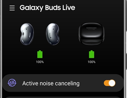 Active noise canceling turned on in the Galaxy Wearable app