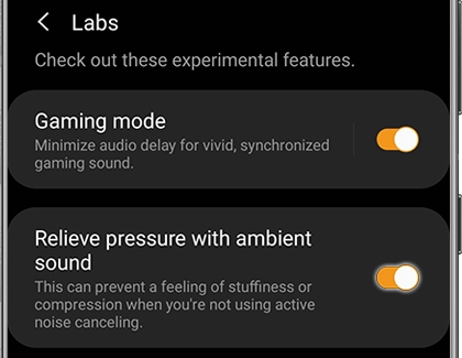Switch highlighted next to Relieve pressure with ambient sound