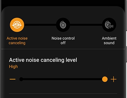 Active noise canceling highlighted with a slider below it in the Galaxy Wearable app