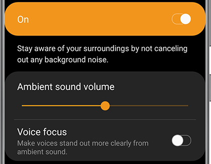 Ambient sound settings menu in the Galaxy Wearable app