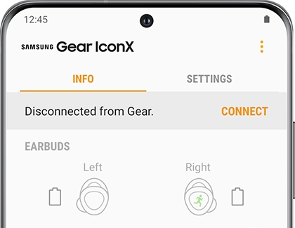 CONNECT option under Samsung Gear IconX in the Galaxy Wearable app