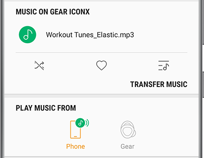 Gear IconX Wearable Home Screen Play Music From section