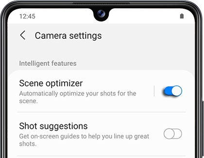 Scene optimizer switched on with a Galaxy phone