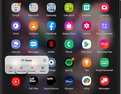 Add to Home highlighted above an app on a Galaxy ZFold