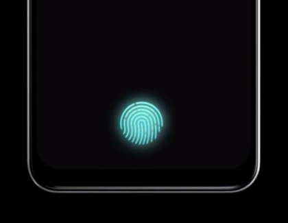 A glowing fingerprint scanner on the Galaxy A