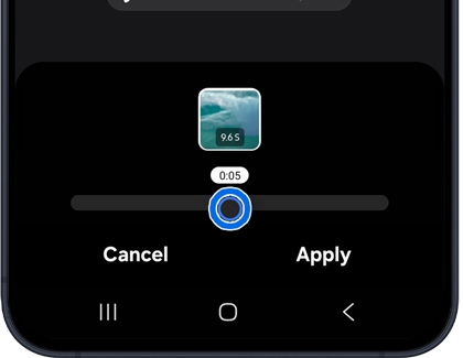 A Galaxy A57 5G screen showing a video speed slider with the adjustment handle highlighted in a blue circle.