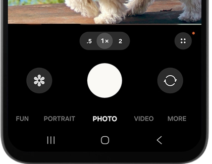 Camera app interface showing the shootings modes, such as FUN, PORTRAIT, PHOTO, VIDEO, and MORE.