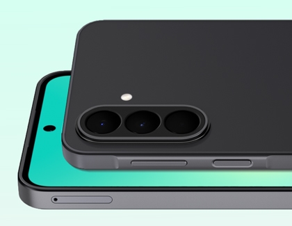 A close up of a black Galaxy A27 5G phone stacked on another to show the front screen and the rear triple camera module.