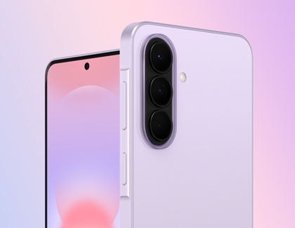 A close-up of a purple Galaxy A37 showing the front camera and the rear vertical triple camera system.