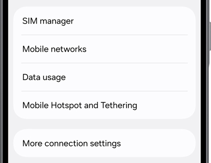 SIM settings screen on a Galaxy A56 showing SIM manager, mobile networks, data usage, and tethering options.