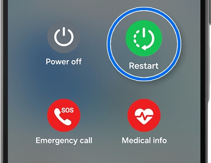 The restart icon on a Galaxy S26 device, displayed in the Quick panel, showing a circular arrow symbol indicating the restart option.