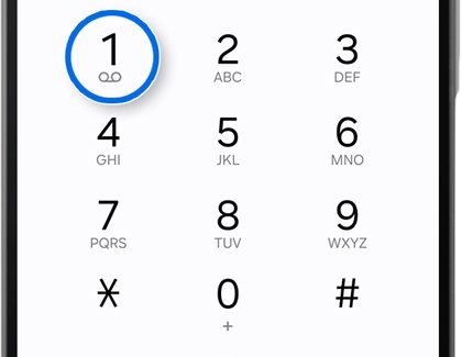 Phone keypad with a blue circle around the number one and the voicemail icon.