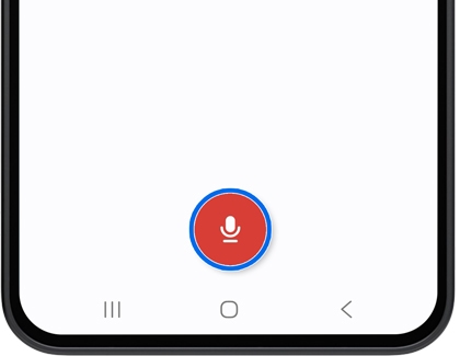 A Galaxy phone showing the bottom of a voice recorder screen with a red microphone button outlined in blue.