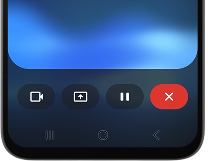 Bottom of a phone screen showing four navigation icons including a red X icon for closing a task.