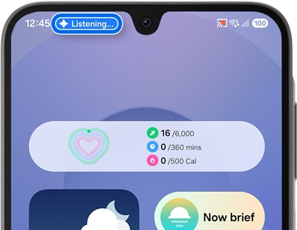 Top of a phone screen with a blue bubble highlighting a listening notification from Google Gemini.