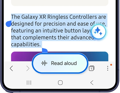 A Galaxy A37 showing selected text in Samsung Browser with the Read aloud button highlighted in blue.