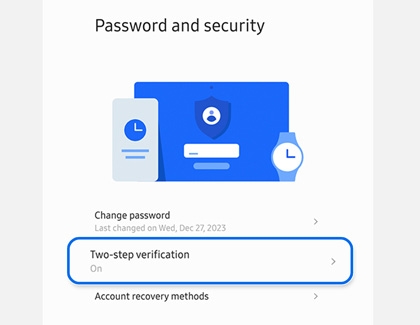 Samsung account password and security screen with 