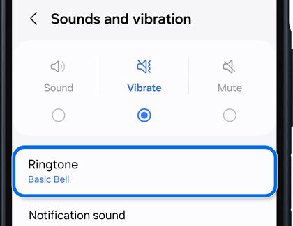 Ringtone highlighted in Sounds and vibration settings.