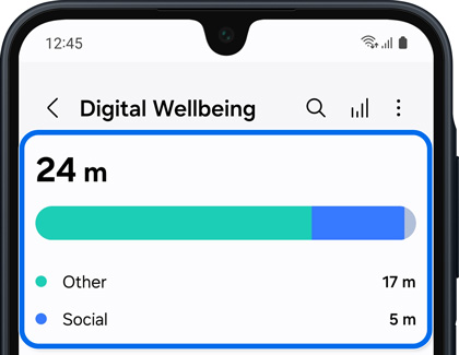 Digital Wellbeing dashboard selected on a Galaxy A16.