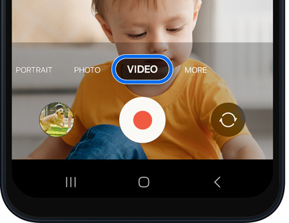 Video shooting modes selected in the Camera app on a Galaxy phone.