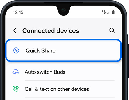 The Quick Share option highlighted on the Connected devices settings screen.