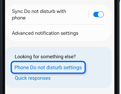 Samsung Galaxy phone screen showing Do Not Disturb syncing options.