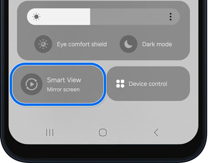 Smart View being selected from the Quick settings panel on a Galaxy A16.