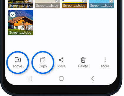 Move and Copy highlighted on the My Files screen.
