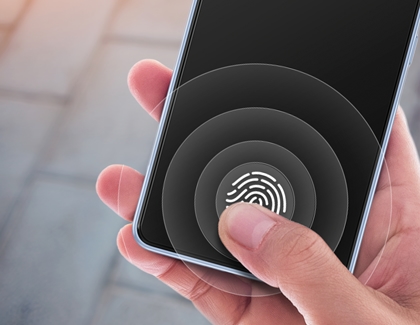 Person using fingerprint scanner on Galaxy A53 5G