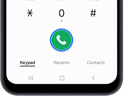 Green phone icon highlighted in the phone app on a Galaxy A35